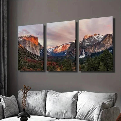 3pcs Brown and White Mountains Scenery Wall Art Set Canvas Framed 40x60cm - High Quality Print 100% Australian Made Wall Canvas Ready to Hang