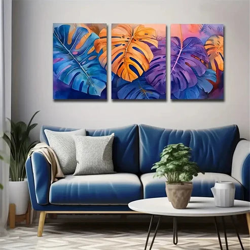 3pcs Gorgeous Turtle Back Bamboo Leaf Wall Art Set Canvas Unframed - High Quality Print 100% Australian Made Wall Canvas