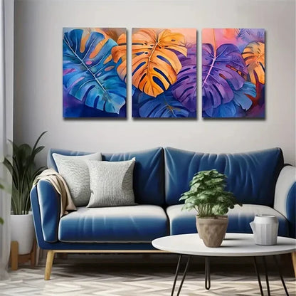 3pcs Gorgeous Turtle Back Bamboo Leaf Wall Art Set Canvas Unframed - High Quality Print 100% Australian Made Wall Canvas