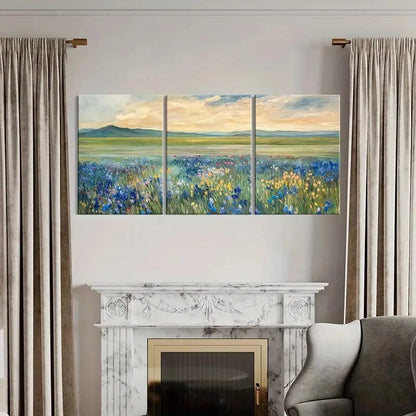3pcs Landscape Painting Mountain Floral Field Metal Print Ready to Hang Art