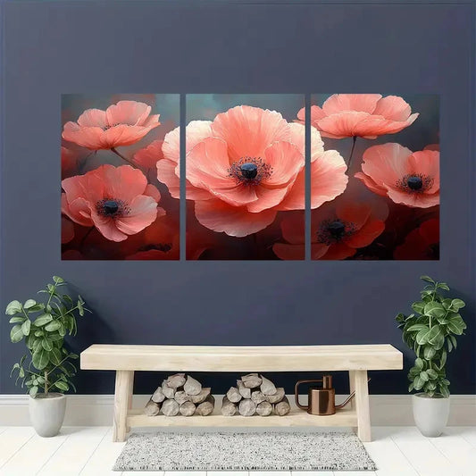 3pcs Pink Flower Nature Beauty Perfect Wall Art Set Canvas Framed 40x60cm - High Quality Print 100% Australian Made Wall Canvas Ready to Hang