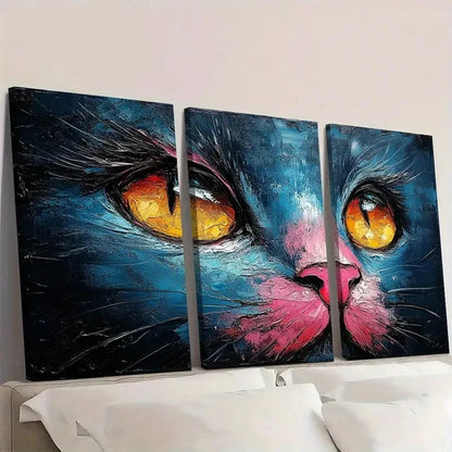 3pcs Vibrant Pink Cat Abstract Design Wall Art Set Canvas Framed 50x70cm - High Quality Print 100% Australian Made Wall Canvas Ready to Hang