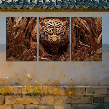 3pcs Wildlife-Inspired Tiger Themed Metal Print Ready to Hang Art