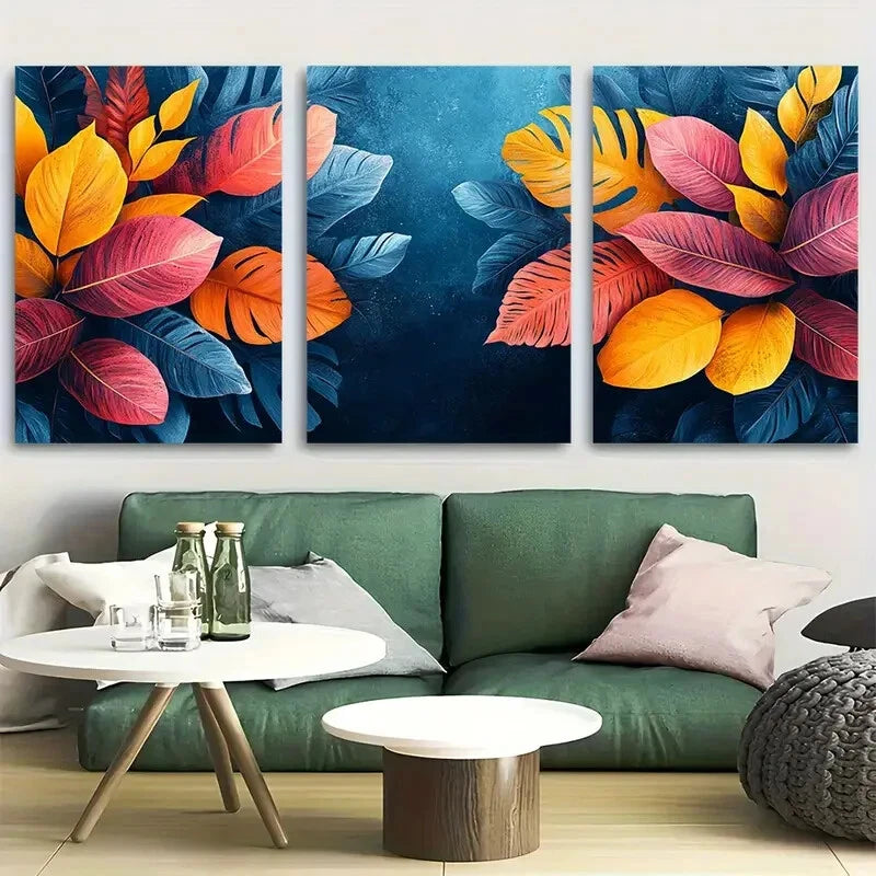 3pcs Colorful Tropical Leaf Design Metal Print Ready to Hang Art