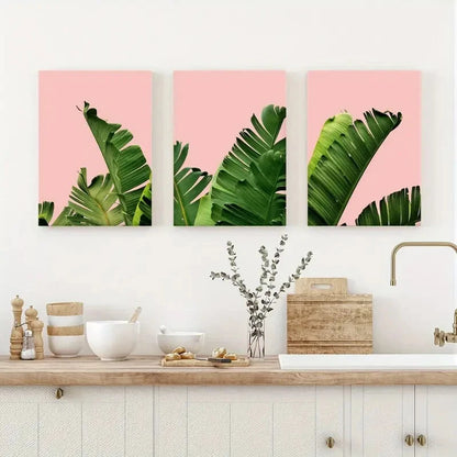 3pcs Tropical Banana Leaves Green Leaf Art Metal Print Ready to Hang Art