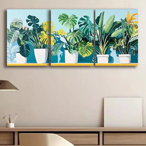 3pcs Luxurious Green Plant Canvas Framed 60x90cm - High Quality Print 100% Australian Made Wall Canvas Ready to Hang