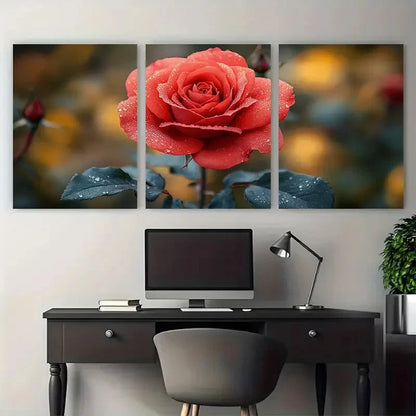 3pcs Elegant Red Rose Floral Décor Perfect Wall Art Set Canvas Framed 40x60cm - High Quality Print 100% Australian Made Wall Canvas Ready to Hang