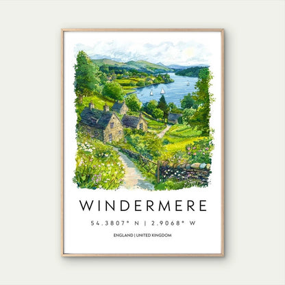 Peaceful View Of English Lake Windermere Travel Poster Print Wall Art - Bella Home Decor