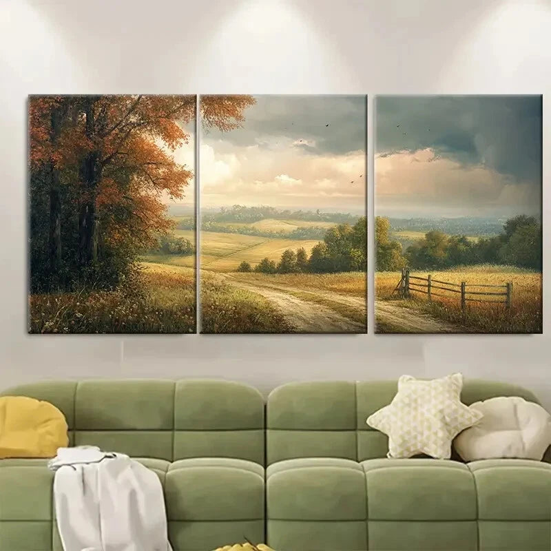 3pcs Vintage Landscape Painting Countryside Metal Print Ready to Hang Art