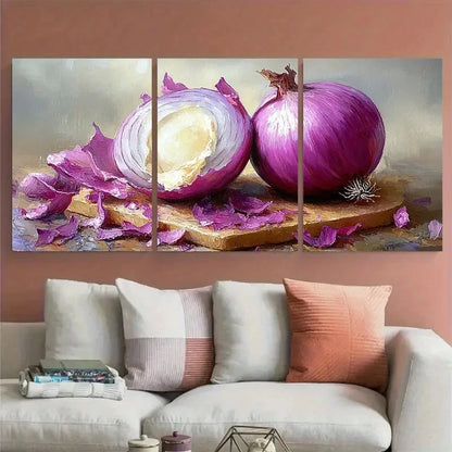 3pcs an Onion with Its Light Beige Half Peeled Metal Print Ready to Hang Art