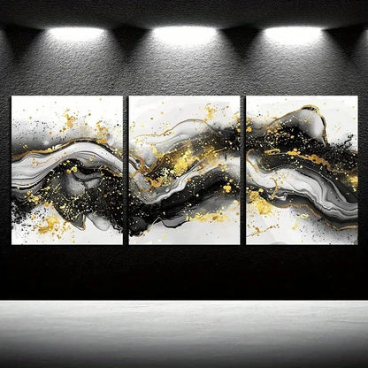 3pcs Vibrant Wave Abstract with Gold Accent Design Metal Print Ready to Hang Art