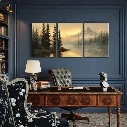 3pcs Mountain Landscape Pine Trees Snowy Peaks Metal Print Ready to Hang Art