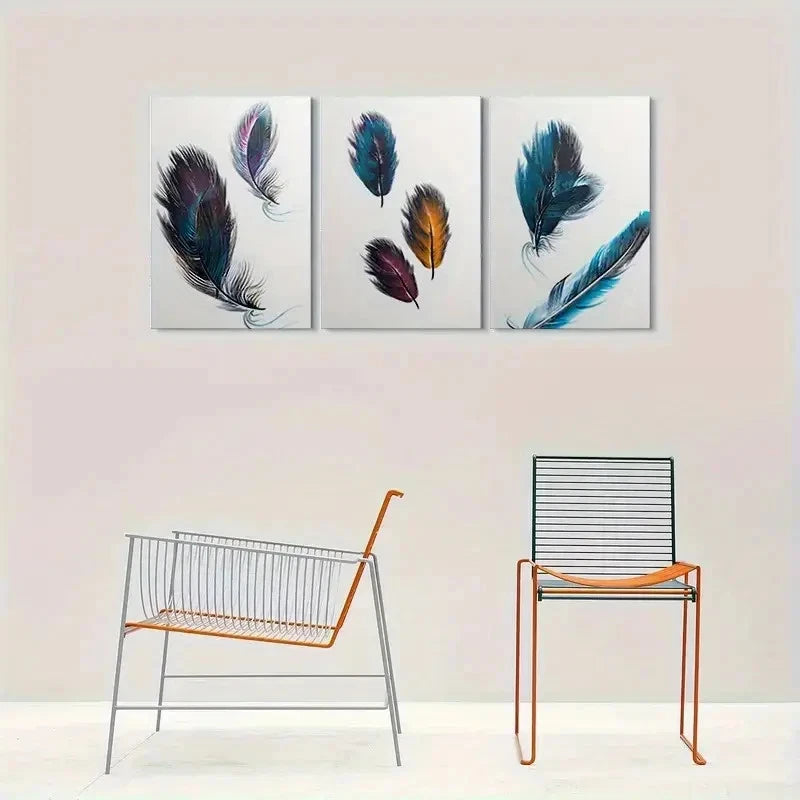 3pcs Abstract Feather Painting Wall Art Set Canvas Framed 40x60cm - High Quality Print 100% Australian Made Wall Canvas Ready to Hang