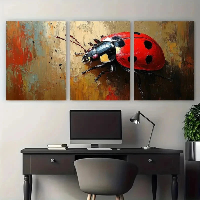 3pcs Ladybug Beetle Animal Insect Rustic Design Metal Print Ready to Hang Art