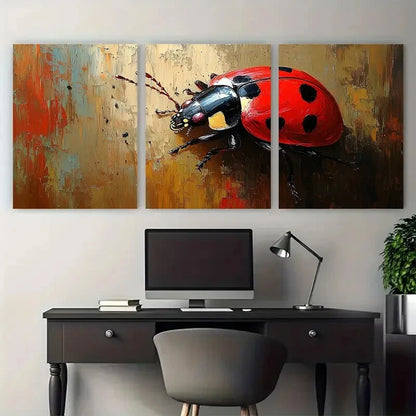 3pcs Ladybug Beetle Animal Insect Rustic Design Metal Print Ready to Hang Art