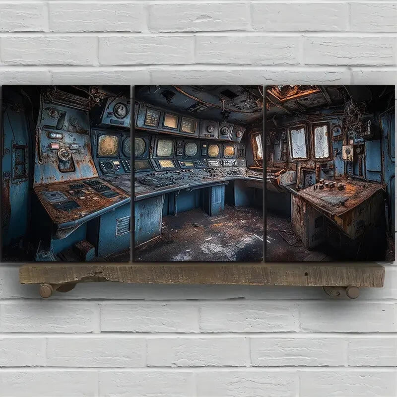 3pcs Outdated Control Room Old View Metal Print Ready to Hang Art