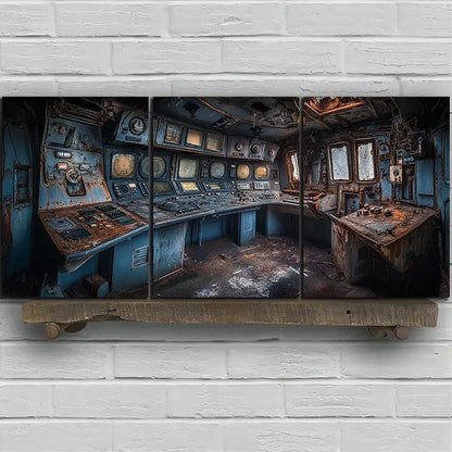 3pcs Outdated Control Room Old View Metal Print Ready to Hang Art