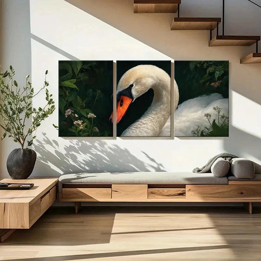 3pcs Elegant Swan White Feathers Background Nature Metal Print Ready to Hang Art