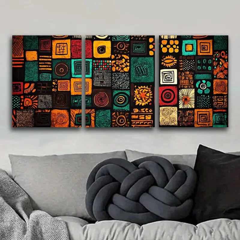 3pcs African Patterns for Home Painting Metal Print Ready to Hang Art