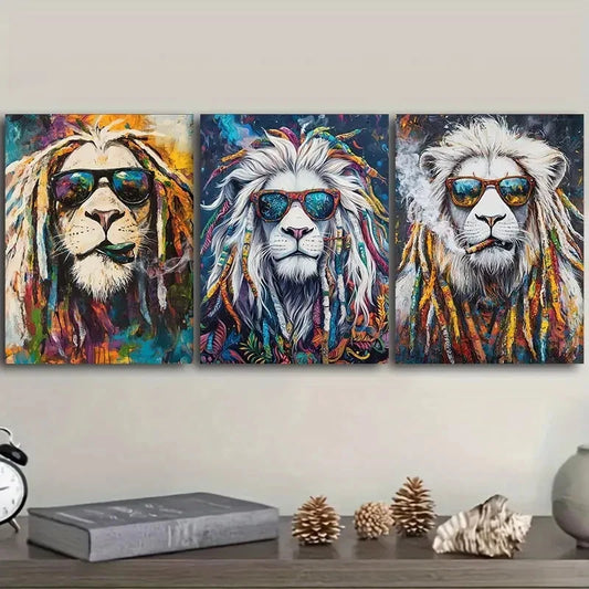 3pcs Rasta Lion Art Painting Metal Print Ready to Hang Art