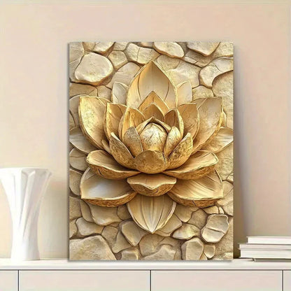 Golden Lotus Flower Background with Stone 40x60cm Metal Print Ready to Hang