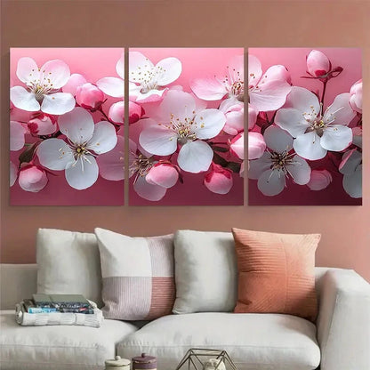 3pcs Delicate Pink White Blossom Bouquet Metal Print Ready to Hang Art