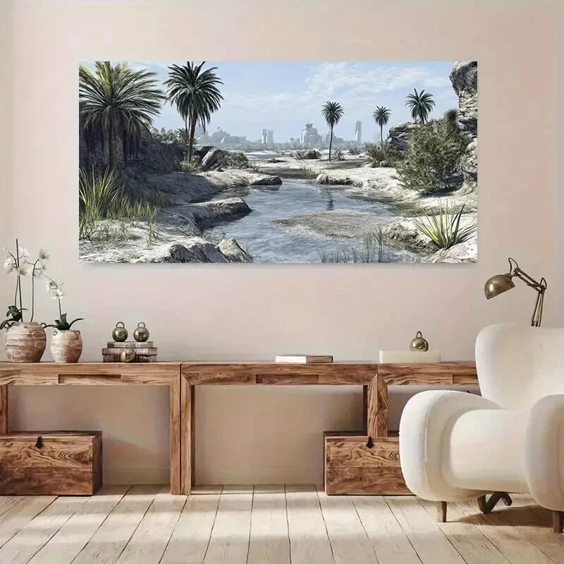 Serene Beach & Palm Trees wall canvas office home room framed 120x60cm - Bella Home Decor