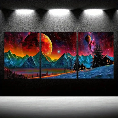 3pcs Vibrant Rural with Mountain View Scenes Metal Print Ready to Hang Art