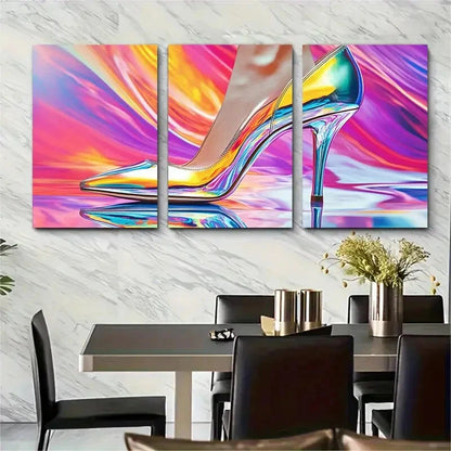 3pcs Metallic High Heel Fashion Beauty Metal Print Ready to Hang Art