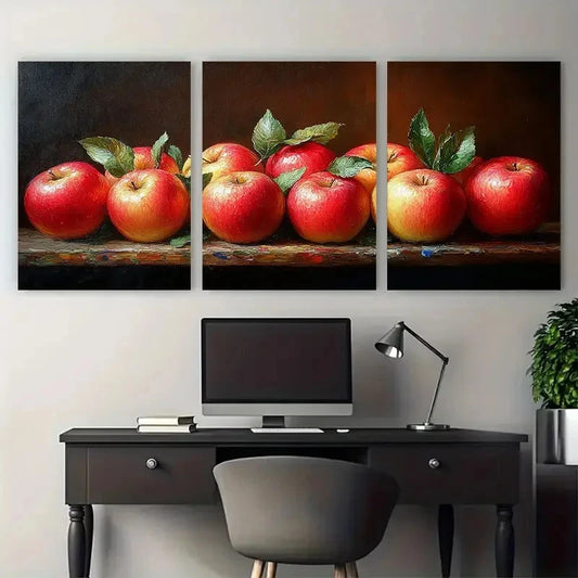 3pcs Apple Fruit Still Life Kitchen Metal Print Ready to Hang Art
