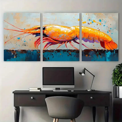 3pcs Vibrant Shrimp Animal Illustration Metal Print Ready to Hang Art