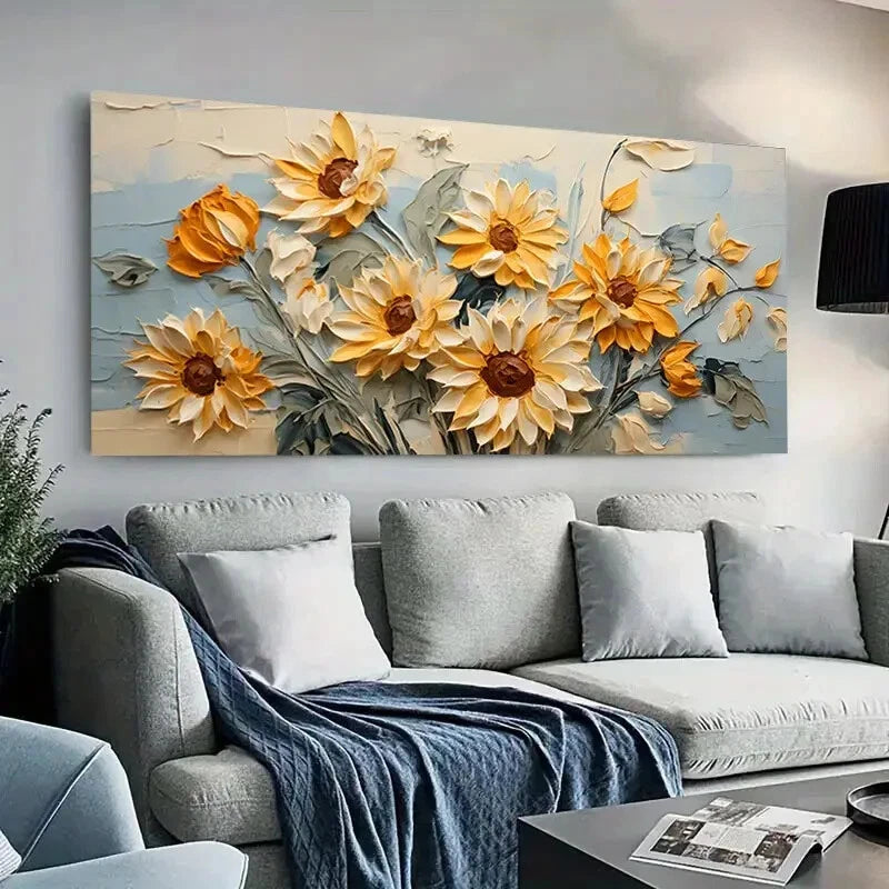 Sunflower Yellow Orange Floral Wall Art Canvas Office Home Room Framed 120x60cm
