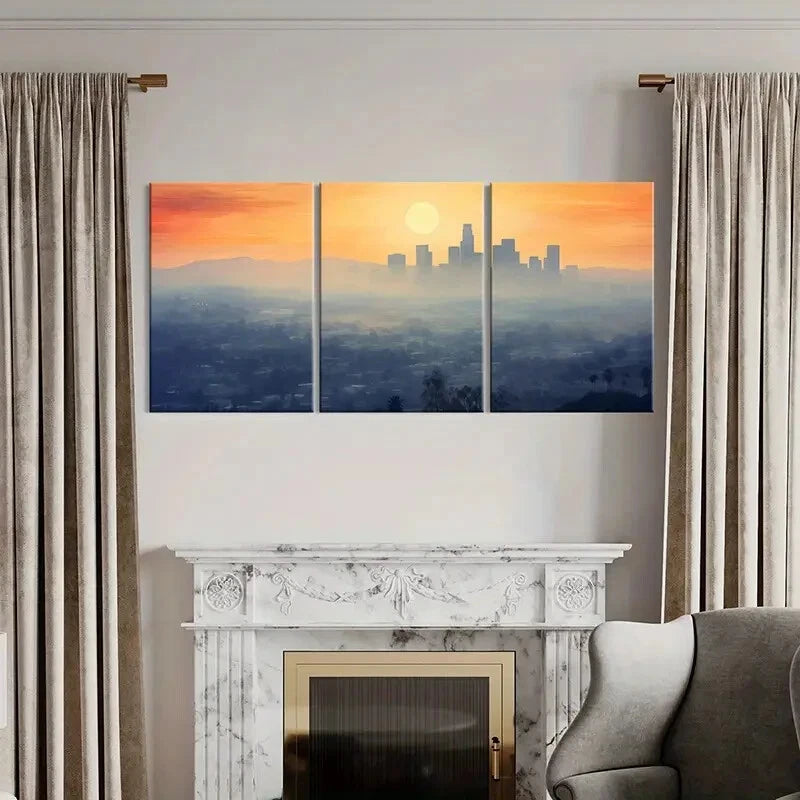 3pcs Sunset Urban Skyline Cityscape Art Poster Metal Print Ready to Hang Art