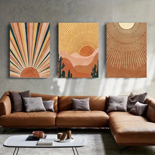 3pcs Bohemian Landscape Painting Metal Print Ready to Hang Art