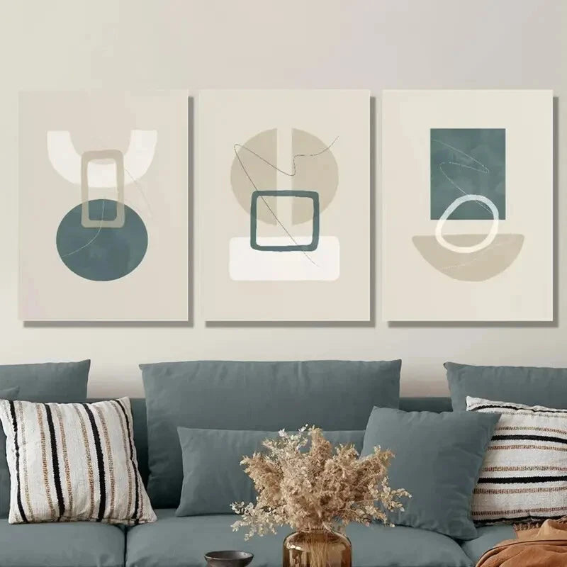 3pcs Colorful Abstract Geometric Shape Art Metal Print Ready to Hang Art