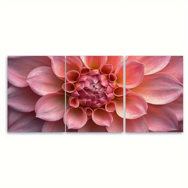 3pcs Vibrant Pink Macro Flower Art Abstract Metal Print Ready to Hang Art