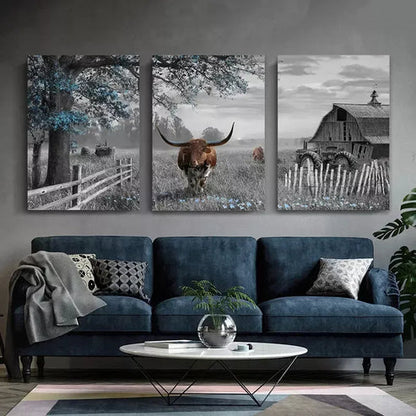 3pcs Highland Cow Wall Art Farmhouse Wall Art Set Canvas Unframed - High Quality Print 100% Australian Made Wall Canvas
