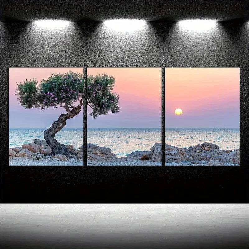 3pcs Cherry Blossom Lake Scene Metal Print Ready to Hang Art