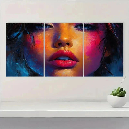 3pcs Textured Girl Face Abstract Perfect Wall Art Set Canvas Framed 40x60cm - High Quality Print 100% Australian Made Wall Canvas Ready to Hang