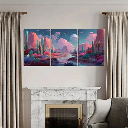 3pcs Desert Landscape Cactus Night Sky Metal Print Ready to Hang Art