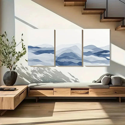 3pcs Abstract Navy Blue Painting Minimalist Poster Metal Print Ready to Hang Art