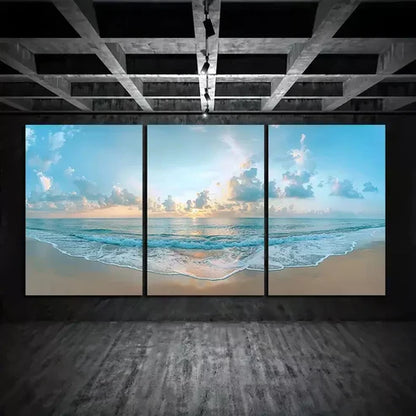 3pcs Beautiful Beach with Golden Sand & Sunset Sky Canvas Framed 60x90cm - High Quality Print 100% Australian Made Wall Canvas Ready to Hang