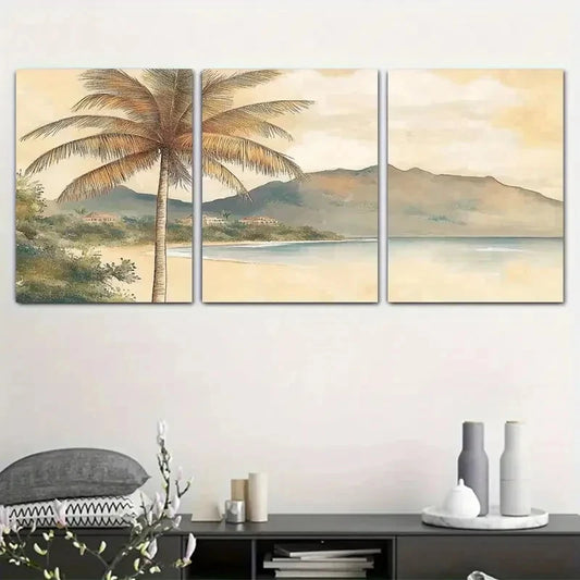 3pcs Featuring A Vintage Seaside Theme Artworks Metal Print Ready to Hang Art