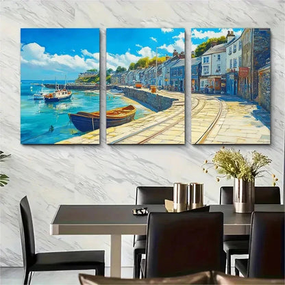 3pcs Looe And Coastal Beach Art Perfect Wall Art Set Canvas Framed 40x60cm - High Quality Print 100% Australian Made Wall Canvas Ready to Hang