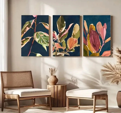 3pcs Elegant Abstract Floral and Botanical Leaf Metal Print Ready to Hang Art