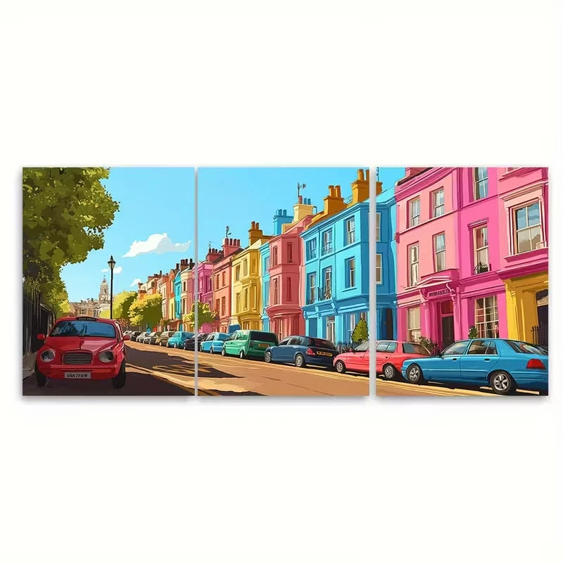 3pcs Print of Notting Hill, London Metal Print Ready to Hang Art