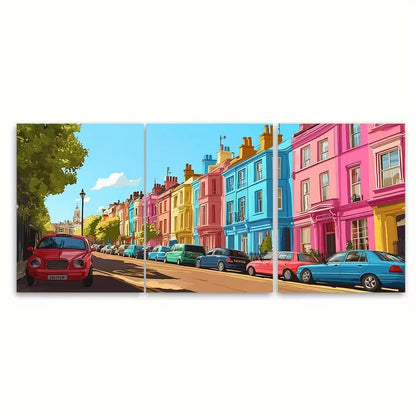 3pcs Print of Notting Hill, London Metal Print Ready to Hang Art