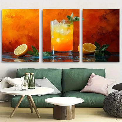 3pcs Aesthetic Vibrant Lemon Cocktail Metal Print Ready to Hang Art