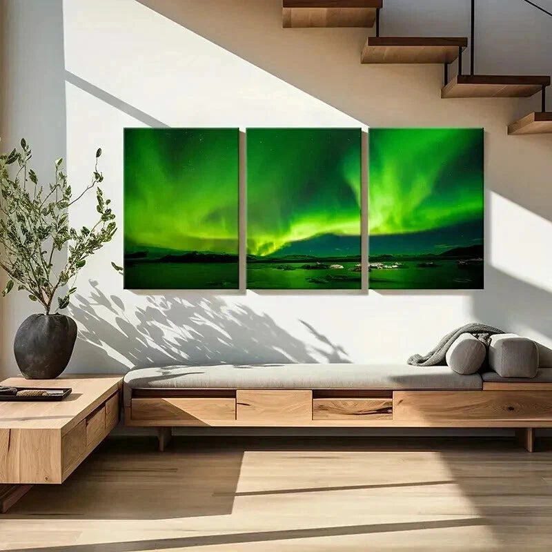3pcs Northern Lights Aurora Modern Wall Art Set Canvas Framed 40x60cm - High Quality Print 100% Australian Made Wall Canvas Ready to Hang