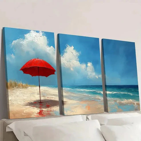 3pcs Beach Umbrella Canvas Art Print R Wall Art Set Canvas Unframed - High Quality Print 100% Australian Made Wall Canvas - Bella Home Decor